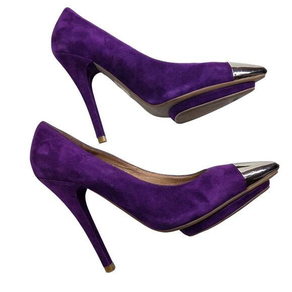 Jeffrey Campbell Ibiza Bullet Purple Suede Metal Toe Stiletto Heels Size 6 - Picture 9 of 16